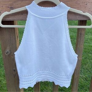 Zara White Cropped Sleeveless Sweater